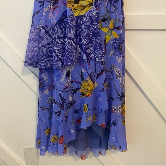 Fuzzi Floral Patchwork Printed Asymmetric Ruffle V-Neck Sleeveless Wrap Dress M - Picture 4 of 9